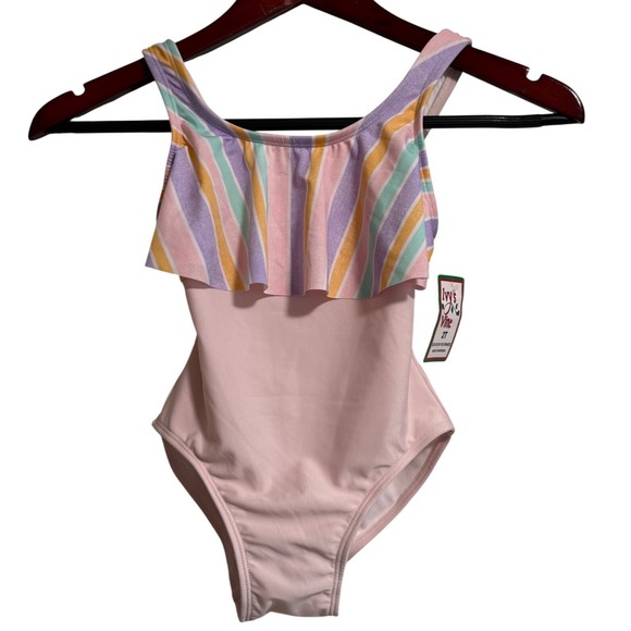 Ivy's Vine Other - Ivy's Vine Toddler Girls 2T One Piece Swimsuit Pink Pastel Striped Ruffle NWT